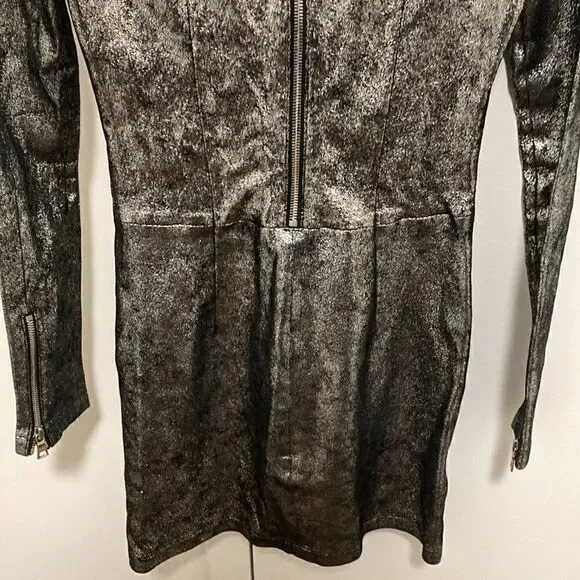 RTA Calfskin Silver Metallic Leather Mini Dress with Exposed Zippers. Size 0. - Picture 7 of 11